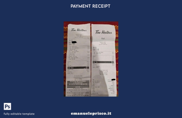 modello di ricevuta di pagamento dell'azienda Tim Hortons in stile verificato